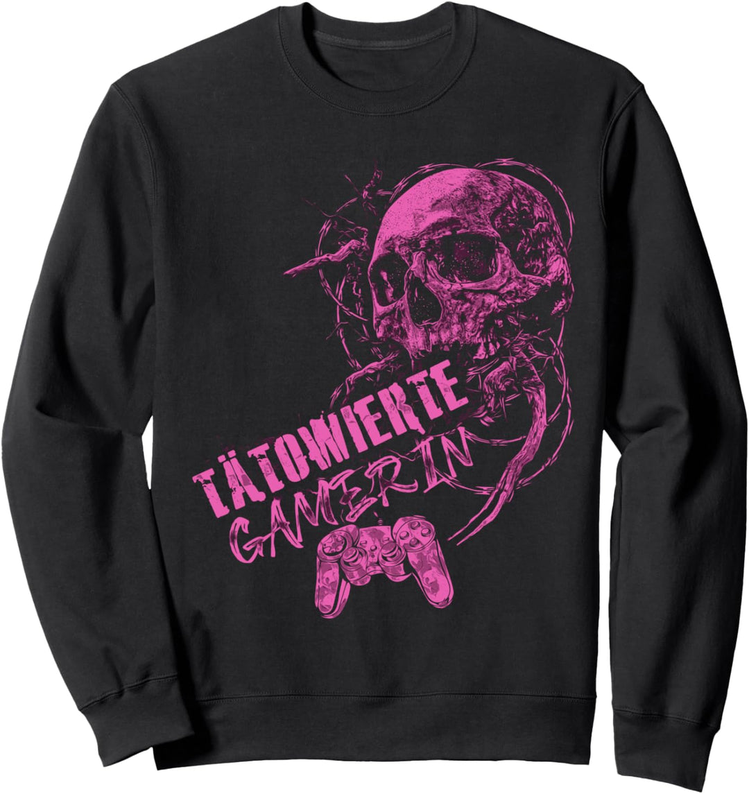 Tätowierte Gamerin Pink Skull Controller Sweatshirt