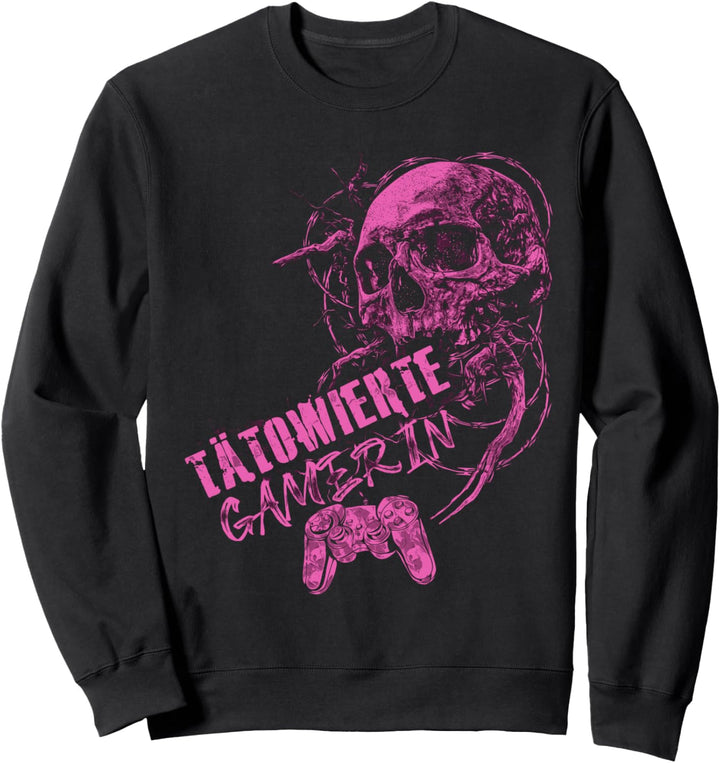Tätowierte Gamerin Pink Skull Controller Sweatshirt