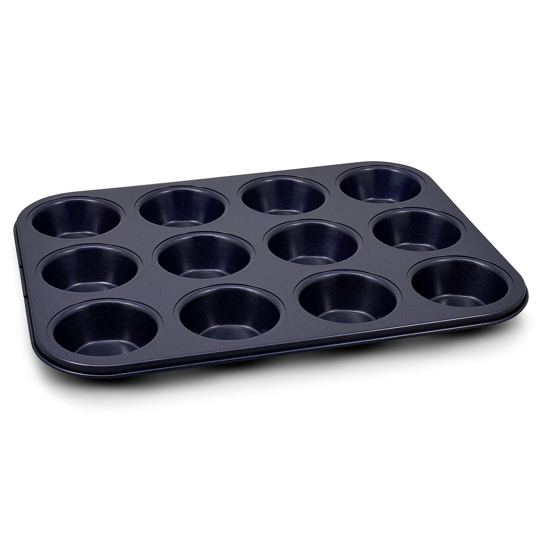 Zyliss E980200 Muffinform, Antihaftbeschichtung, Carbonstahl, Dunkelblau, Blech für 12 Muffins, Muff