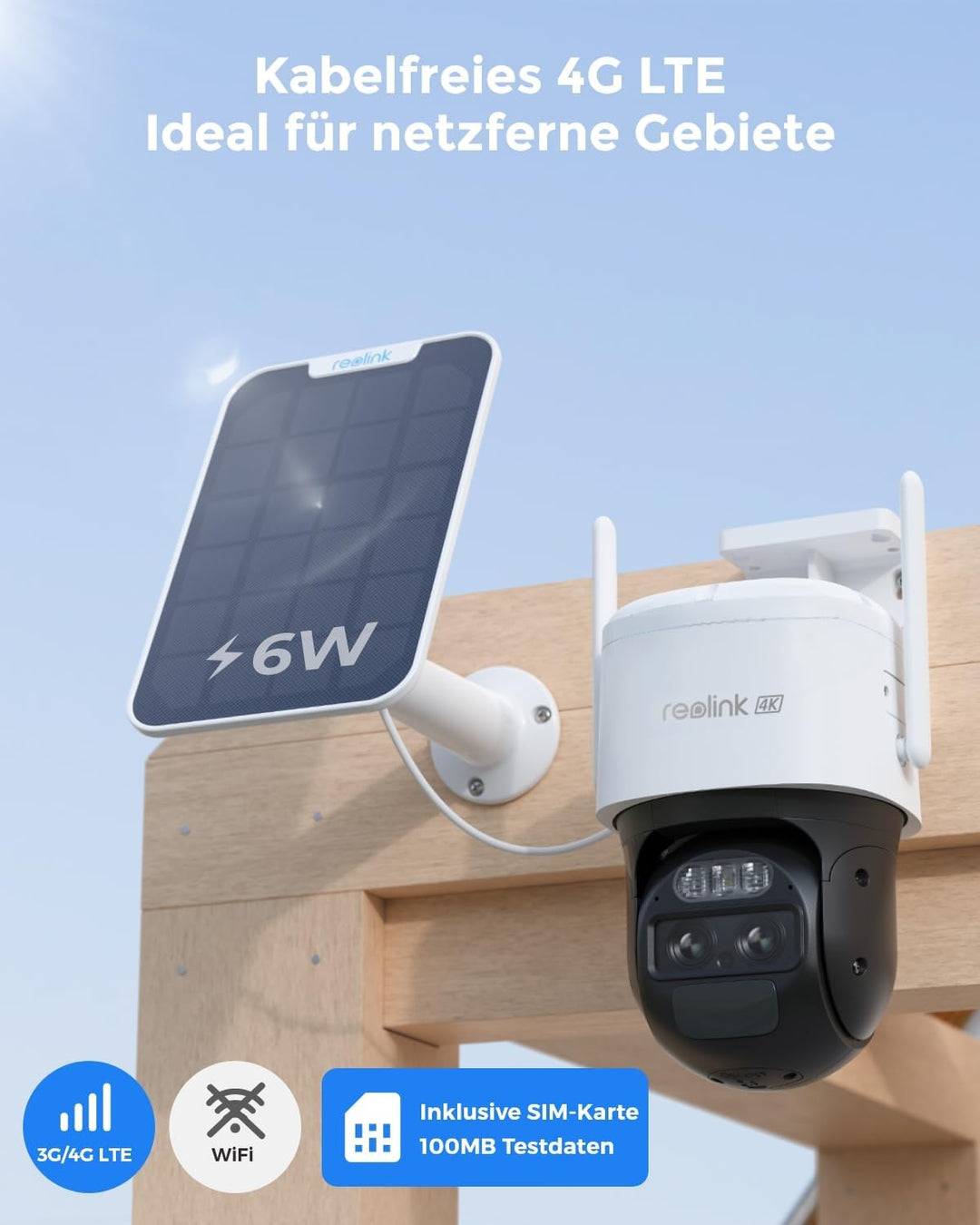 Reolink 3G/4G LTE PTZ Solar Überwachungskamera mit SIM-Karte, Auto-Tracking & Auto-Zoom, Dual-Lens,