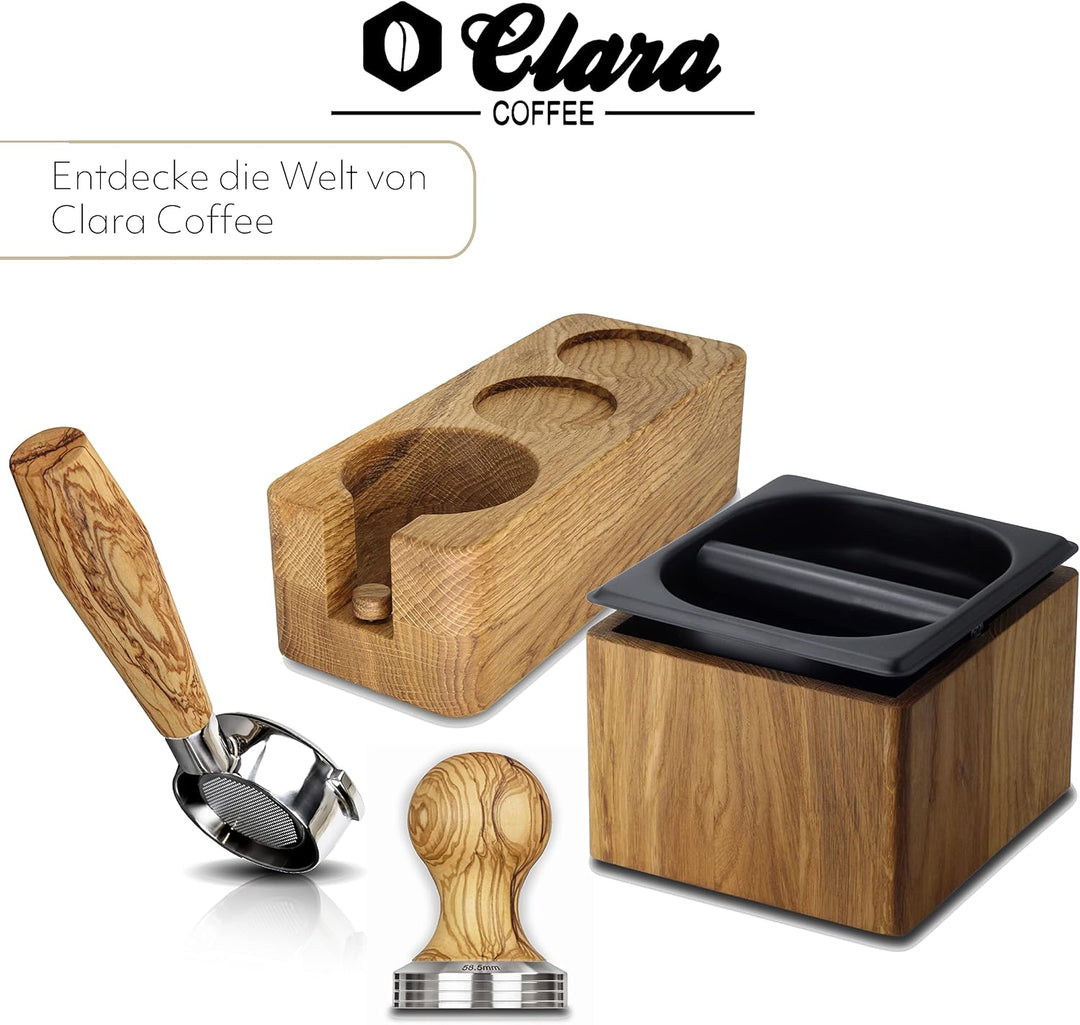 Clara Coffee Siebträger mit Griff aus Eiche für Siebträgermaschinen mit E61 Brühgruppe | Bodenlose B