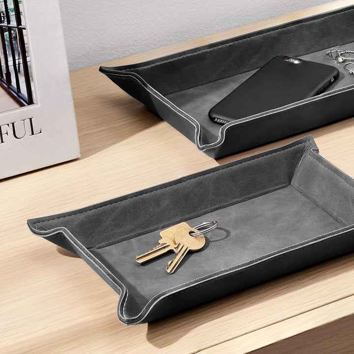 Navaris Lederschale Tablett aus Kunstleder - 2X Schale Ablage Leder - Ablageschale für Schmuck Schlü