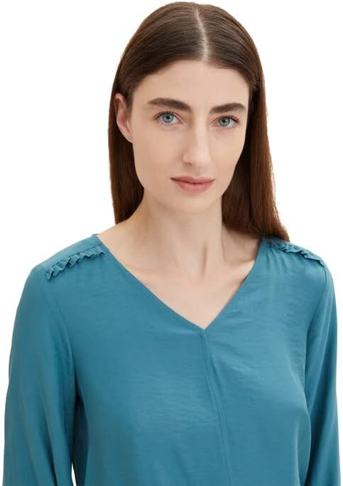 TOM TAILOR Damen Bluse mit V-Ausschnitt, 13222 - Pastel Teal