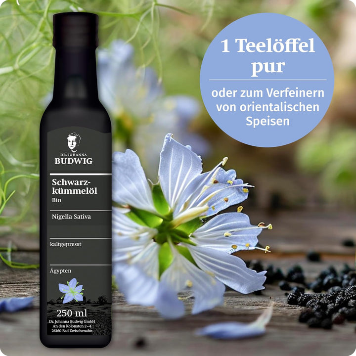 Dr. Budwig Premium Bio Schwarzkümmelöl (250ml) - nigella sativa - ätherisches Öl aus Ägypten - Vitam
