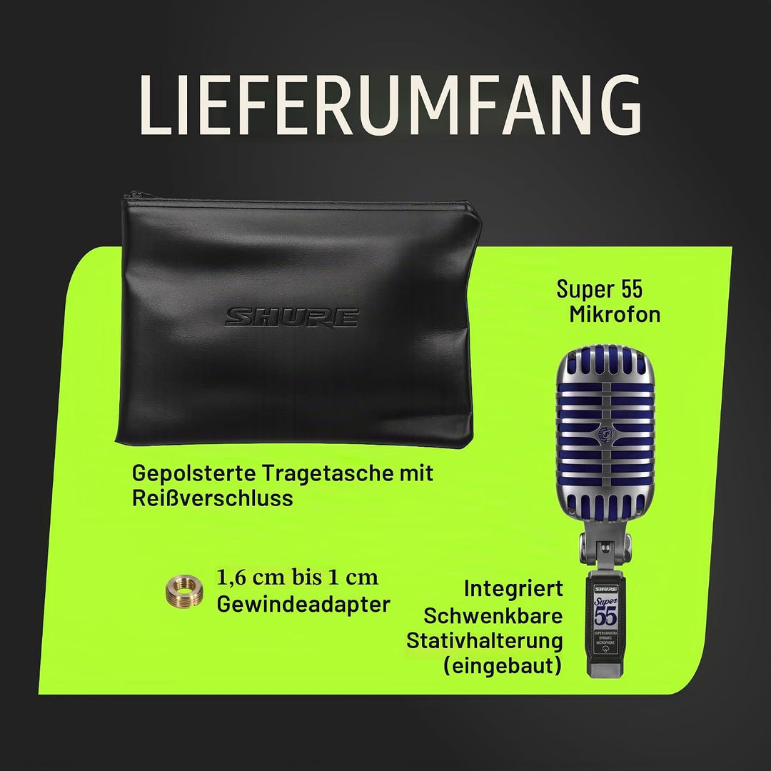 Shure Super 55 Deluxe Vocal Microfon - Vintage Supercardioid Dynamic Unidyne Mic, legendärer Look, k