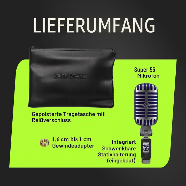 Shure Super 55 Deluxe Vocal Microfon - Vintage Supercardioid Dynamic Unidyne Mic, legendärer Look, k