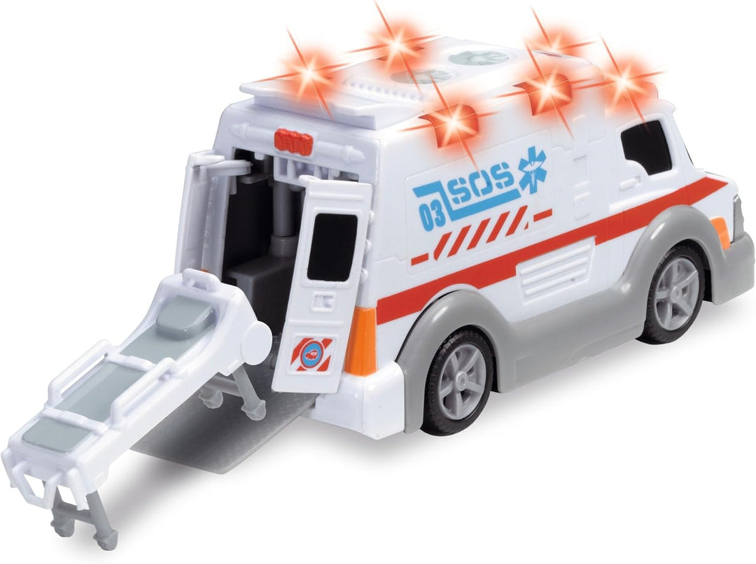 DICKIE 203302004 Toys Krankenwagen, Rettungswagen, Spielzeugauto mit Trage, Heckklappe zum Öffnen, L