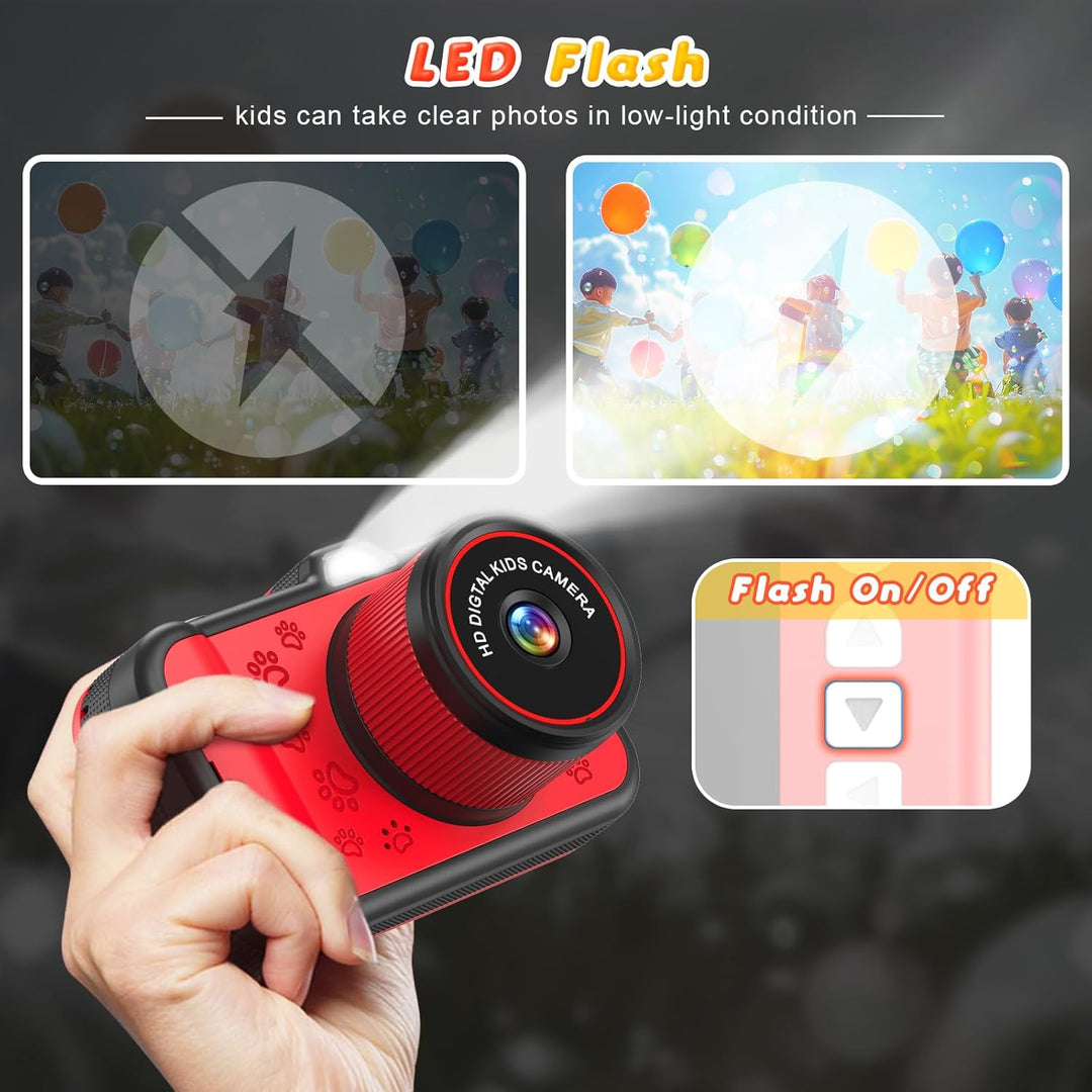 Ushining Kinderkamera, 3,5" Grossbildschirm Kinder Kamera mit 360° Drehbares Zoomobjektiv LED-Blitz