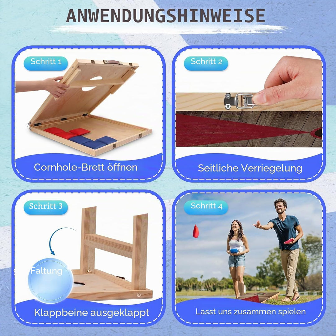 NZQXJXZ Cornhole Spiel Outdoor, 60 x 40 cm Faltbare Premium Corn Hole Boards aus Massivholz mit 6 Co