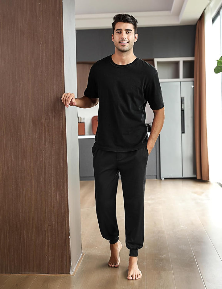 Marvmys Schlafanzughose Herren Lang mit Bündchen Einfarbige Pyjamahose für Männer Schlafhose Haushos