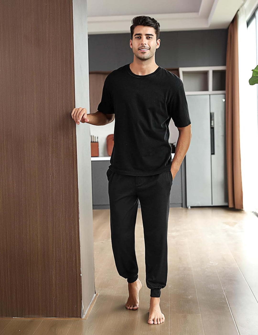 Marvmys Schlafanzughose Herren Lang mit Bündchen Einfarbige Pyjamahose für Männer Schlafhose Haushos