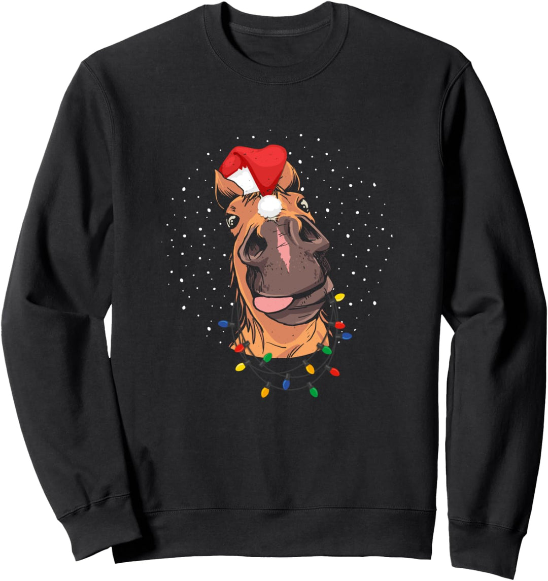 Pferd Weihnachtsmütze Weihnachten Lichter Reiten Lustig Sweatshirt