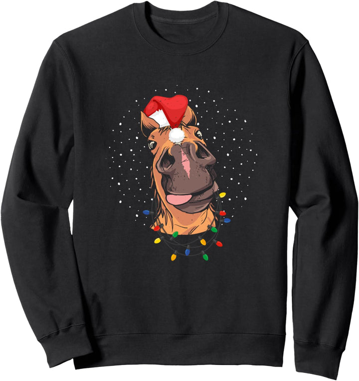 Pferd Weihnachtsmütze Weihnachten Lichter Reiten Lustig Sweatshirt