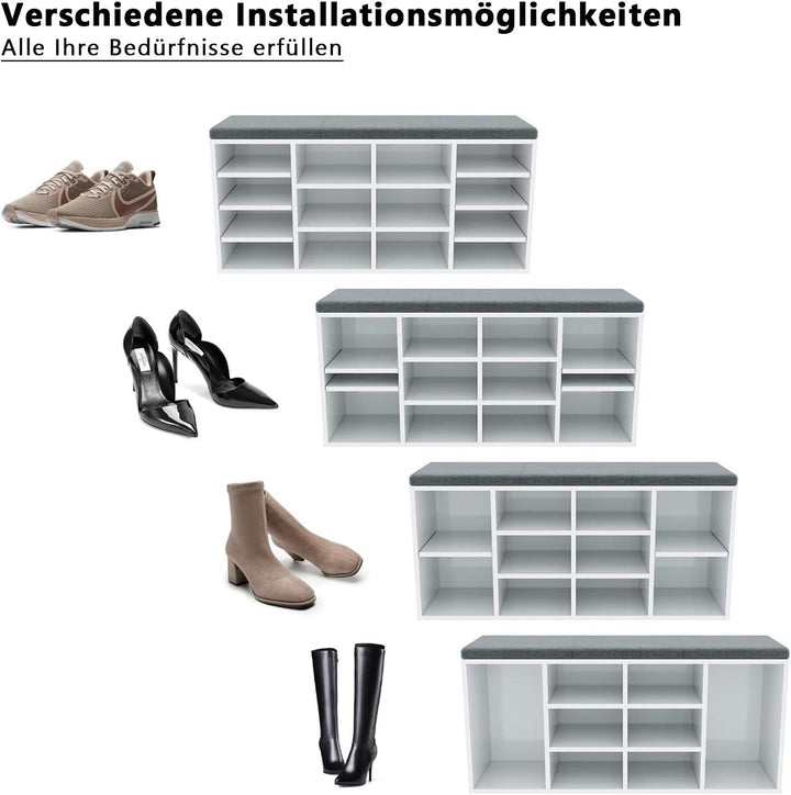 SONNI Schuhschrank mit Sitzbank, Schuhregal Weiss Holz, mit verstelbaren Einlegeböden, mit Stauraum