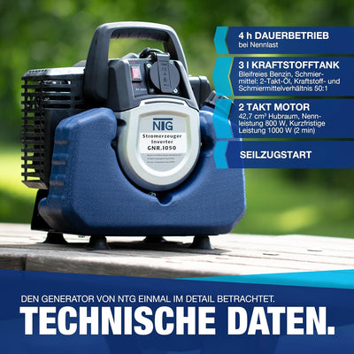 Stromerzeuger GNR.1050, Strom Generator, Benzin, 3l Tankvolumen, 8,5 Kg, Stromaggregat, 2-Takt Motor