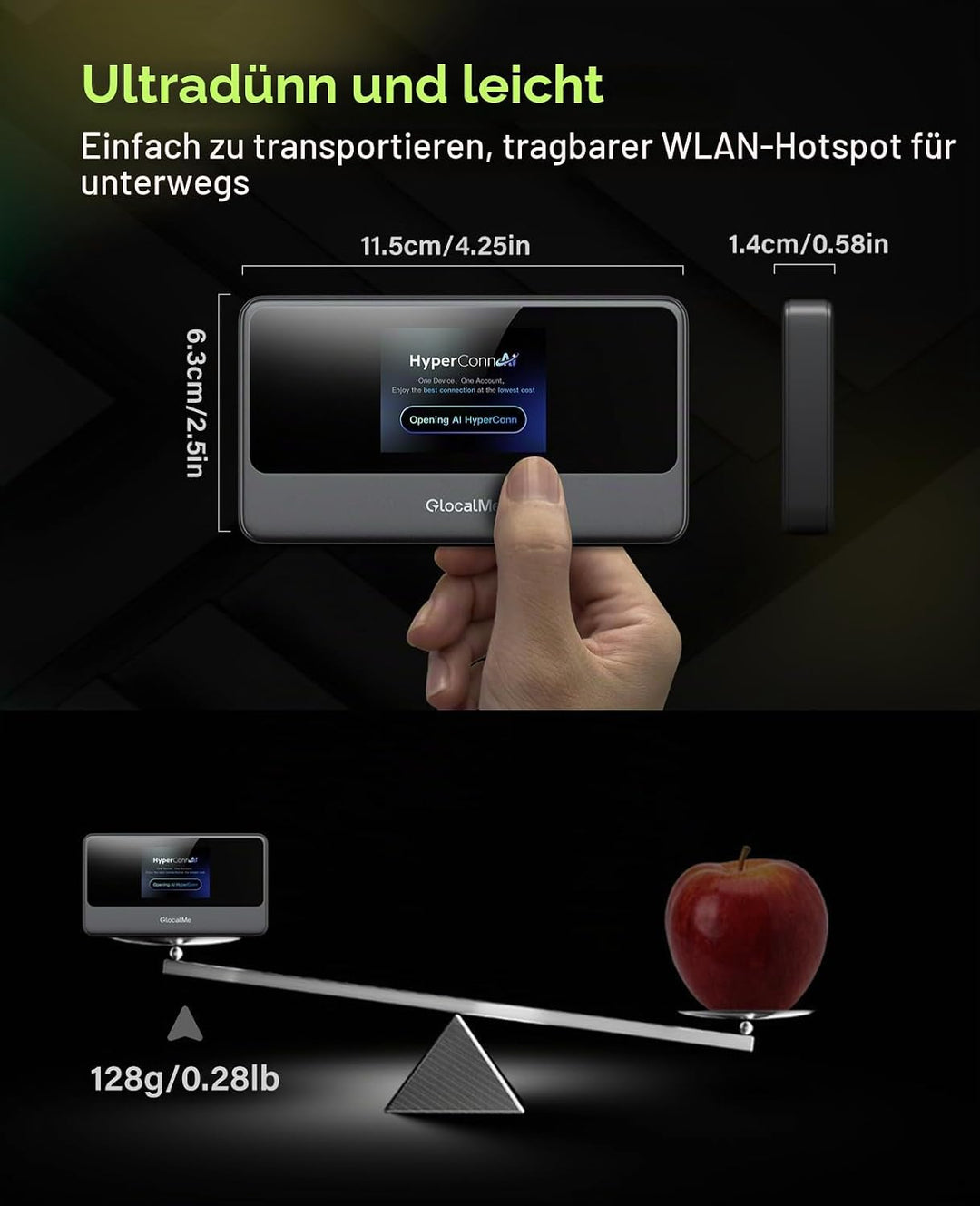 GlocalMe MeowGo 4G Mobiler WLAN Router, DL 390 Mbit/s/UL150 Mbit/s, Mobiles Internet für global 200