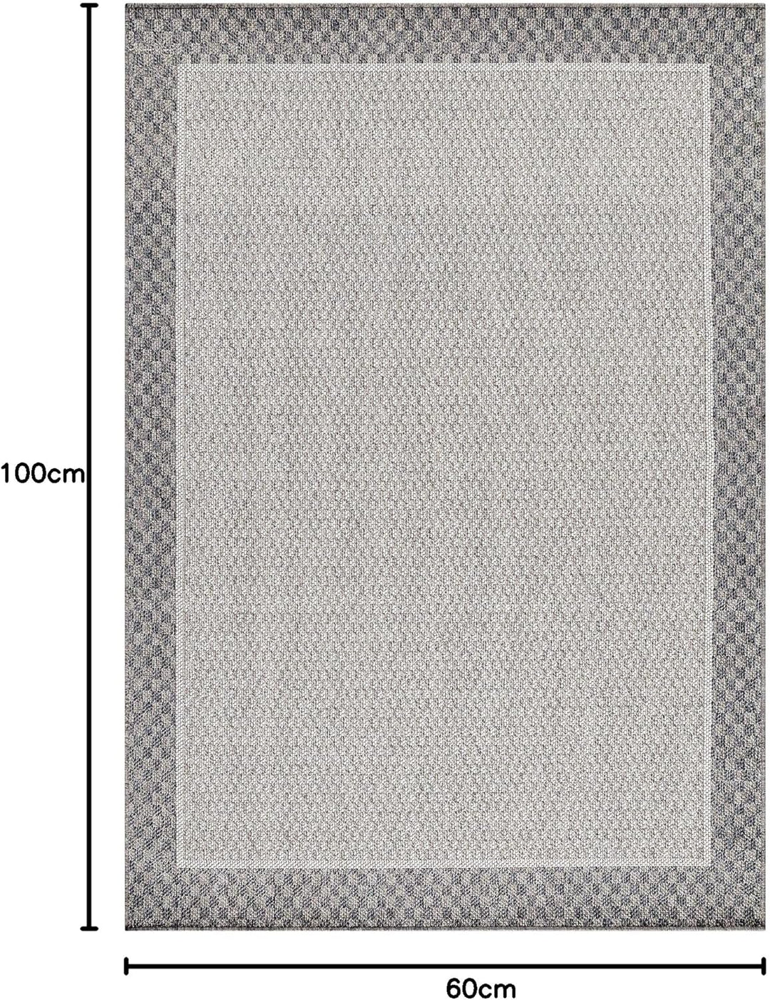 In- & Outdoor Läufer Teppich Robuster, Ethno Look Bordüre Muster, Rechteckig, Grau und Creme Farbe,
