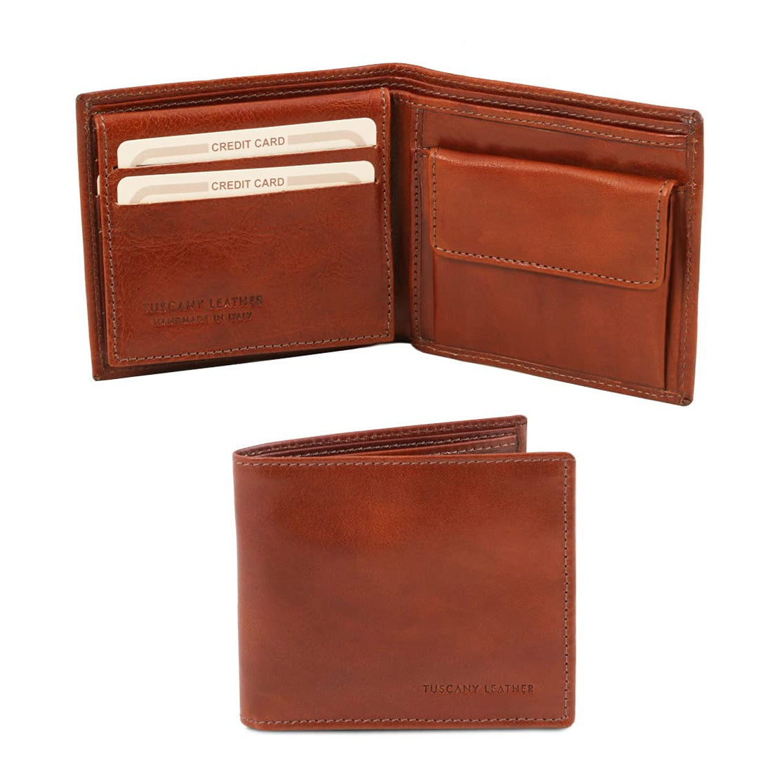 Tuscany Leather Exklusive Herren Brieftasche aus Leder mit 3 Scheinfächern und Münzfach Braun, Braun