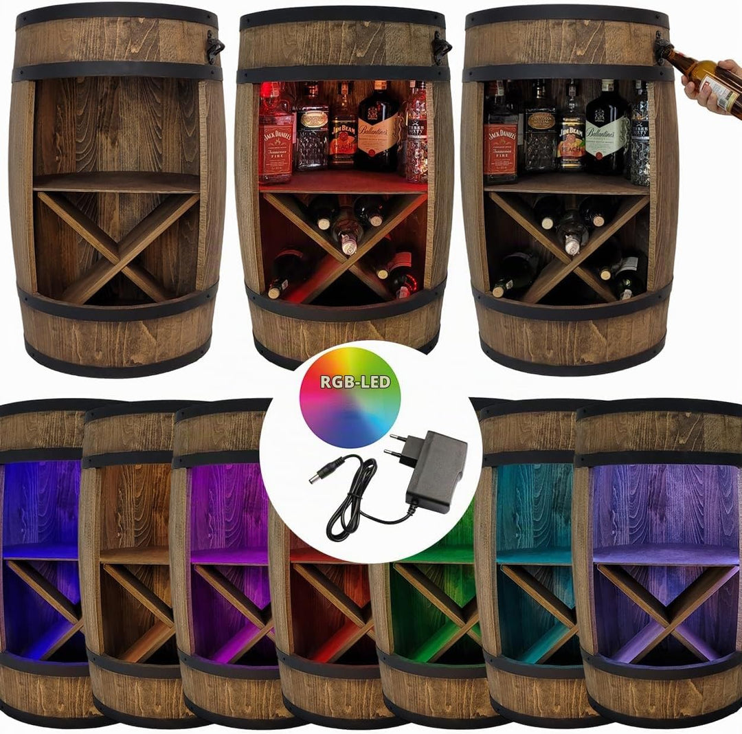 weeco Holzfass mit Flaschenöffner und Weinregal. Fassbar 80cm - Rustikale deko Barschrank - Hausbar