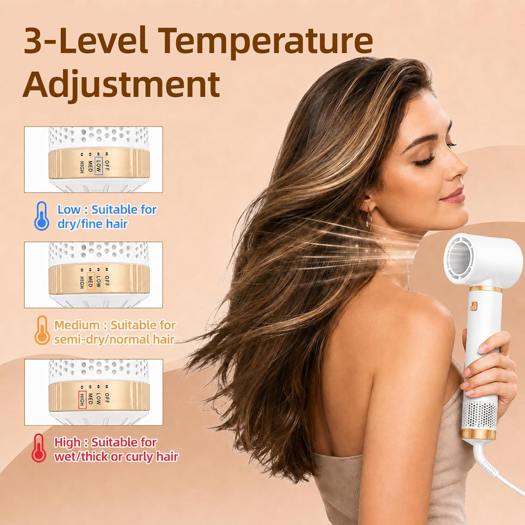 5 in 1 Hairstyler Warmluftbürste mit Aufsätzen - Rotierende Lockenbürste Elektrisch, Föhn Rundbürste