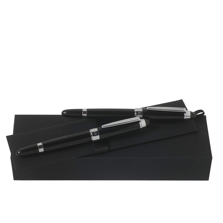 Hugo Boss Schreibset ICON, Füllfederhalter und Tintenroller in Schwarz un Silber, Geschenkset für Mä