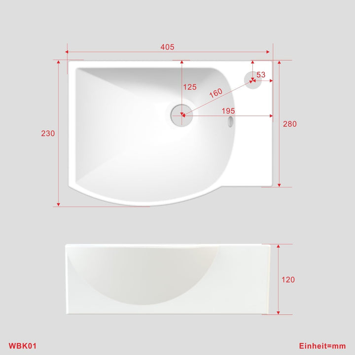 Waschbecken Keramik Waschtisch Hängewaschbecken klein Handwaschbecken Weiss Eckig-Oval 40 x 28 cm Ba