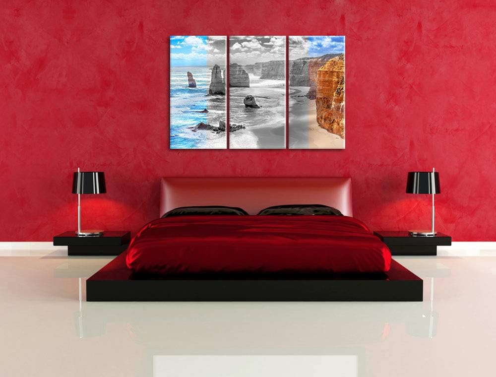 Sansteinklippen an blauem Meer schwarz/weiss 3-Teiler Leinwandbild 120x80 Bild auf Leinwand, XXL rie