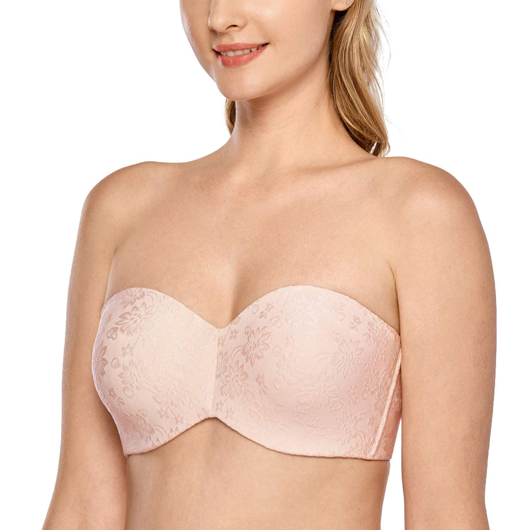 DELIMIRA Damen Trägerloser BH Jacquard mit Bügel ohne Einlagen Grosse Grössen 70B Aprikosenrosa, 70B