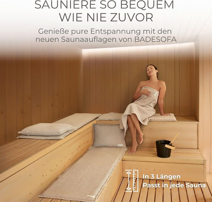 SAUNASOFA Liege-Auflage Sauna 182x52 cm – Saunamatte zum Liegen aus Baumwolle – Waschbar, atmungsakt