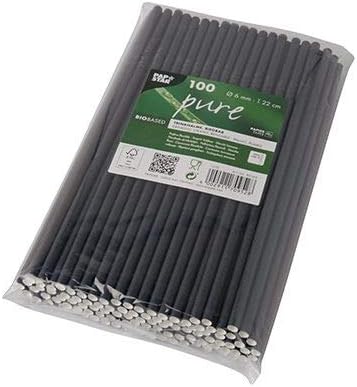 Papstar Trinkhalme, Papier "pure" Ø 6 mm, 22 cm schwarz flexibel 88366 Papiertrinkhalme Papierstrohh