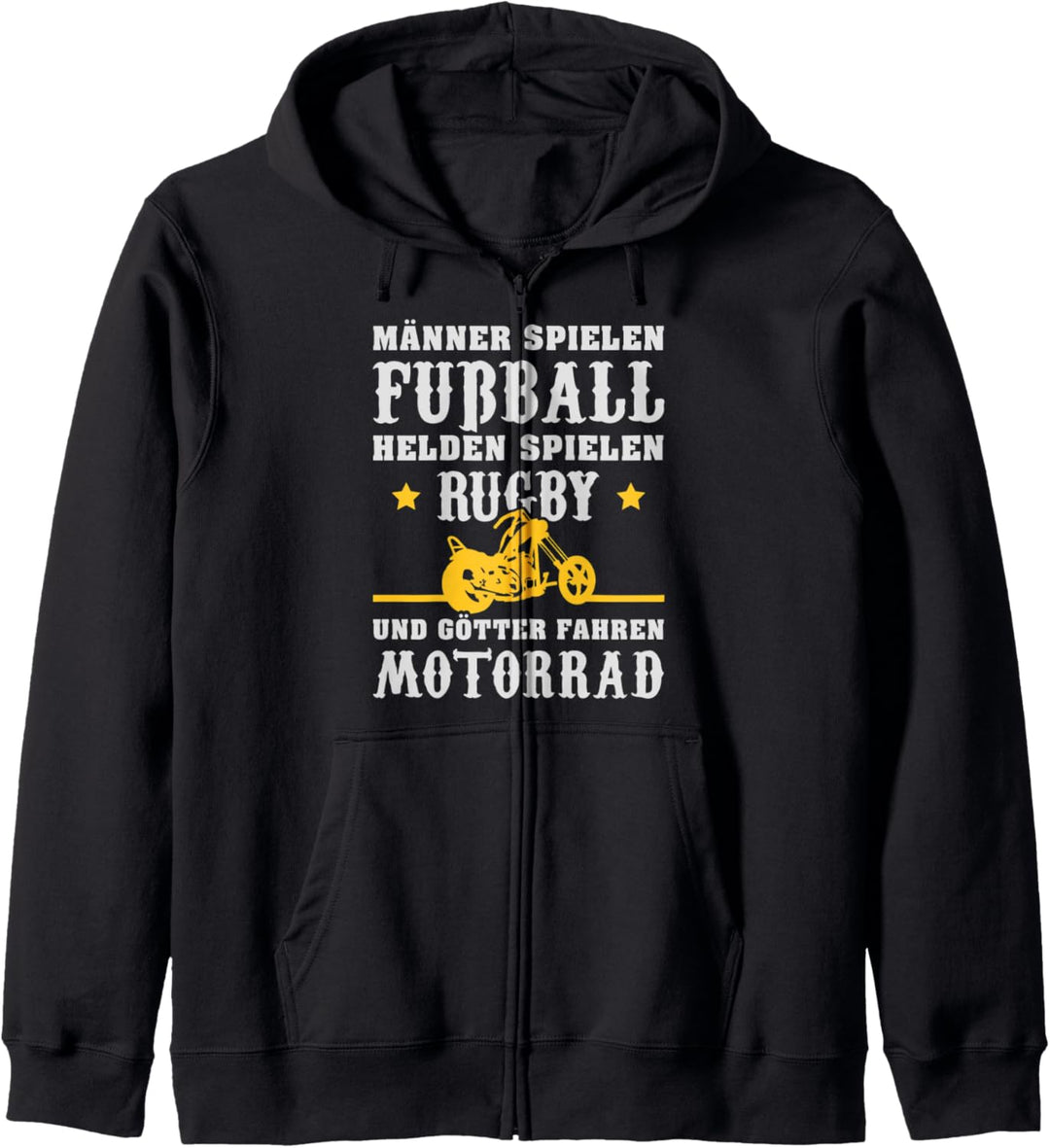 Männer spielen Fussball und Götter fahren Motorrad Kapuzenjacke