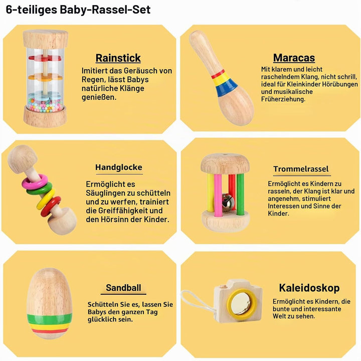 Rassel-Spielset für Kinder von 3-8 Jahren | Montessori-inspirierter Regenstab, Maracas, Kaleidoskop