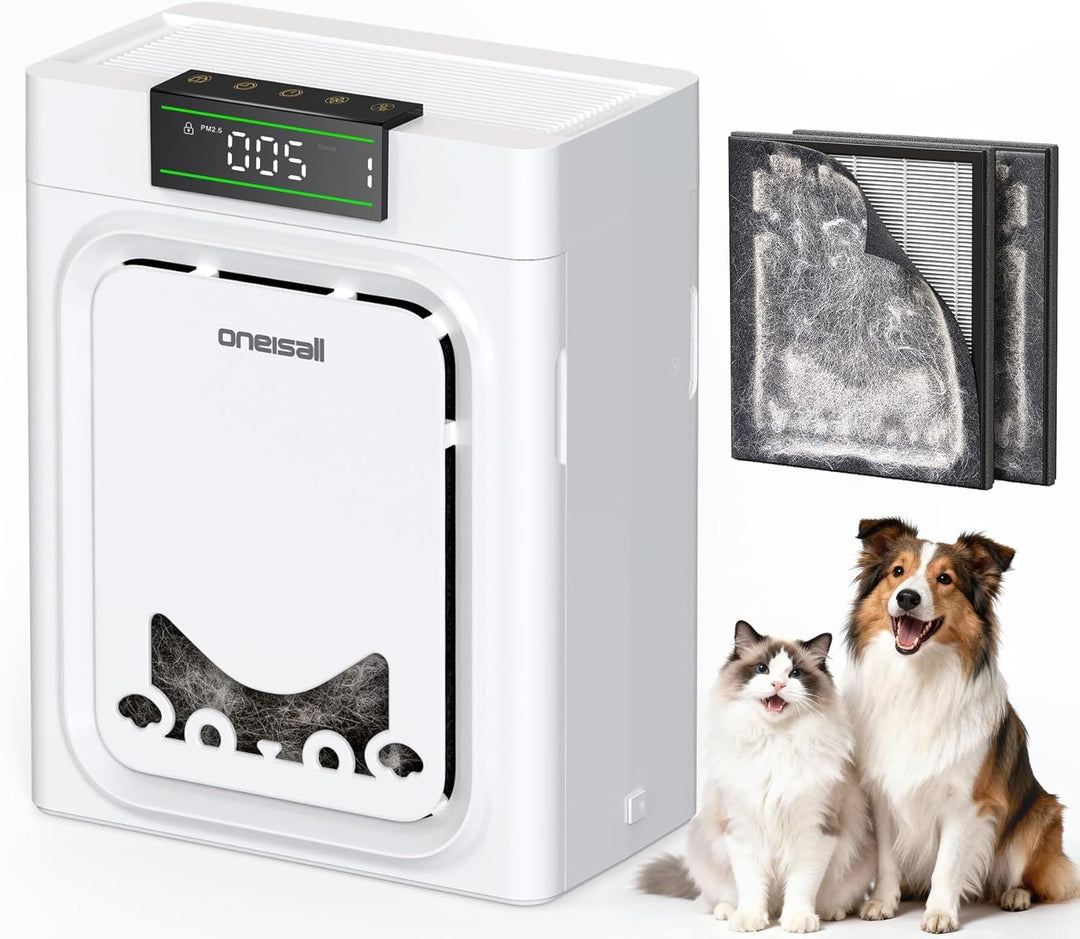 oneisall Luftreiniger mit Waschbare HEPA-Filter, CADR 320m³/h, 204m², 20dB Leise Air Purifier für Al