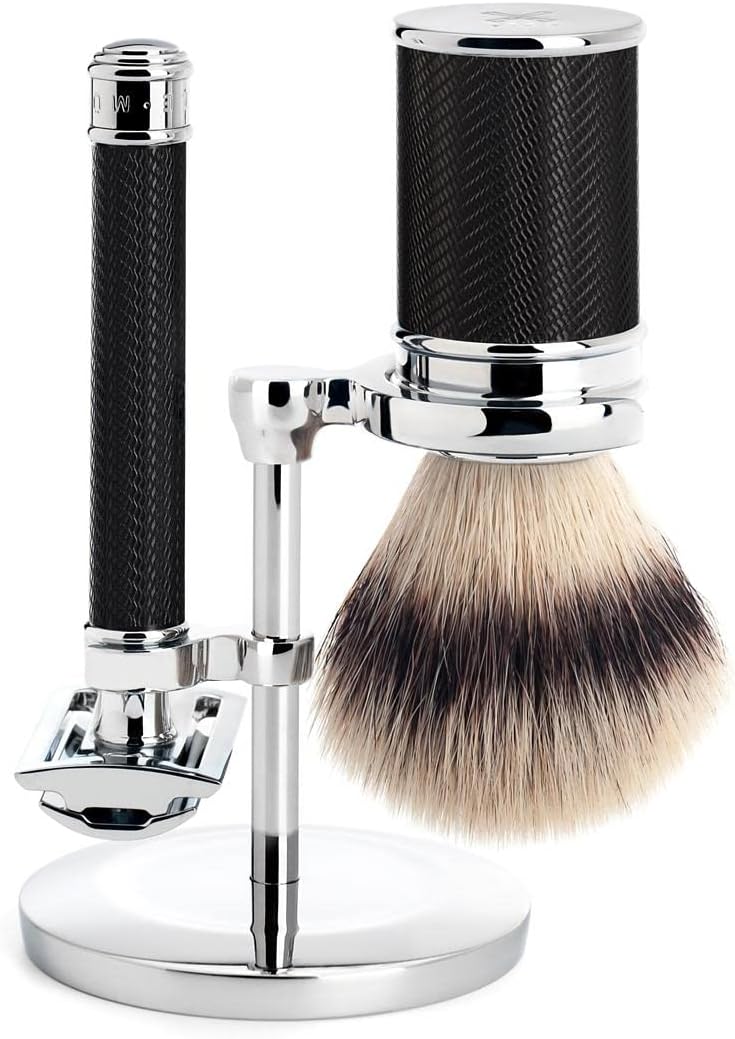 MÜHLE Traditional Rasierset - Silvertip Fibre Pinsel, Hobel mit geschlossenem Kamm, verchromter Meta