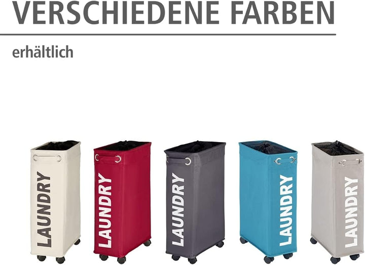 WENKO Wäschesammler Corno Petrol, stabiler schmaler Wäschekorb mit vier leichtgängigen Rollen und De