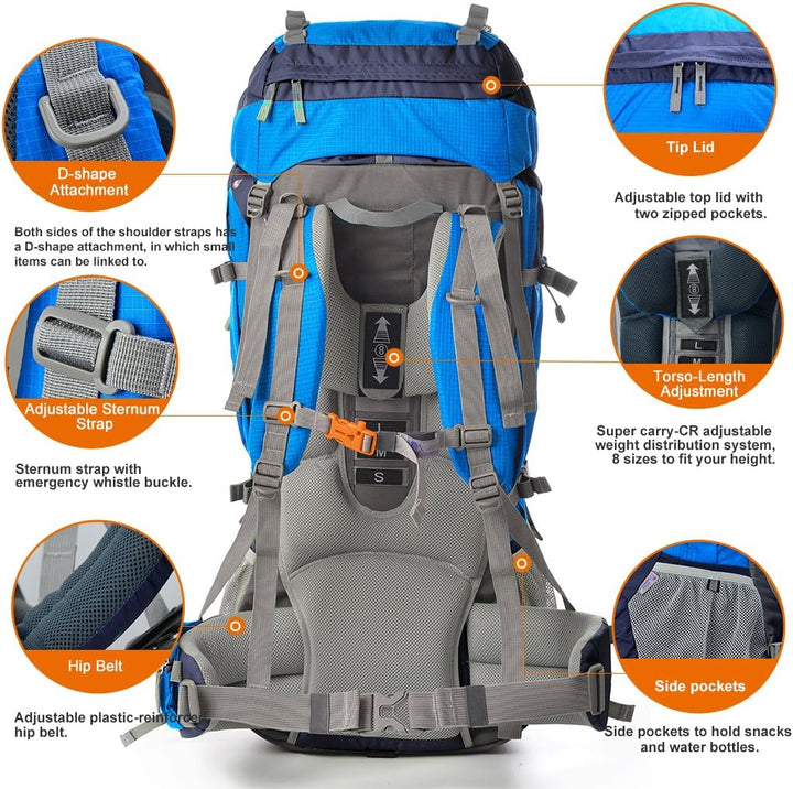 MOUNTAINTOP Trekkingrucksack 80L Wanderrucksack Herren Damen Reiserucksack Grosser Rucksack mit Rege