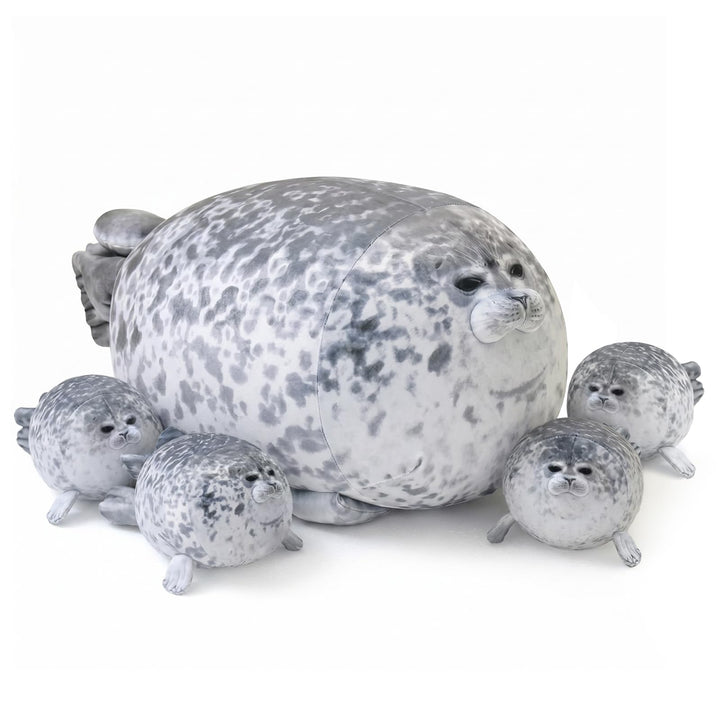 SQEQE Chubby Seal Pillow Plush with 4 Baby Seal Plushies in her Tummy, Stuffed Cotton Plush Animal T