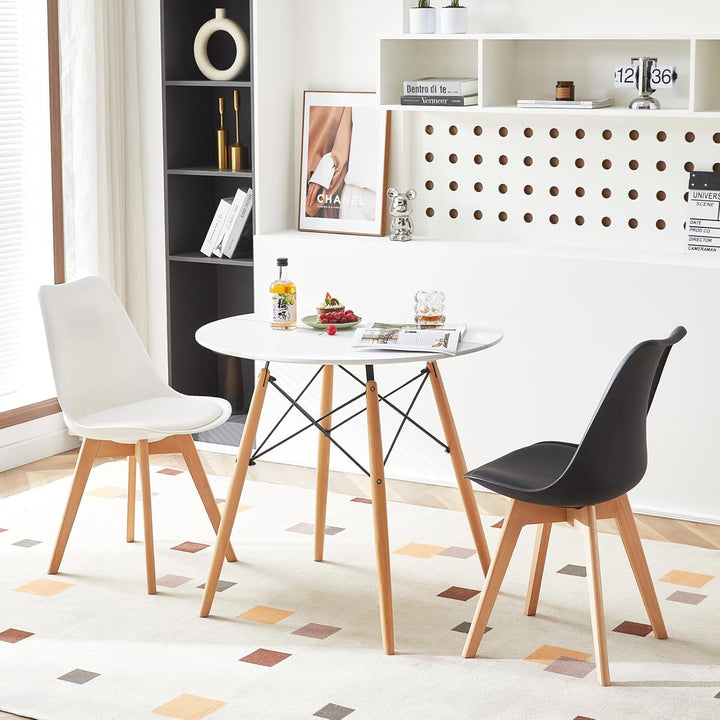 H.J WeDoo Esstisch Rund Küchentisch Modern Retro Kaffeetisch mit Buche Holz Beine Weiss 80 x 75 cm,