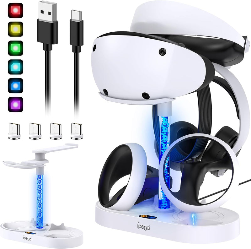 Ladestation für PS VR2 mit RGB-Licht, vertikale Ladeständer Dock Unterstützung für PSVR2 Headset Dis