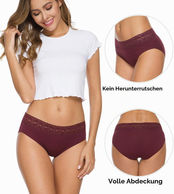 Damen-Unterwäsche, Baumwolle, Bikini-Höschen für Damen, Unterhose, Slips, Hipster, Spitze, 5er-Pack