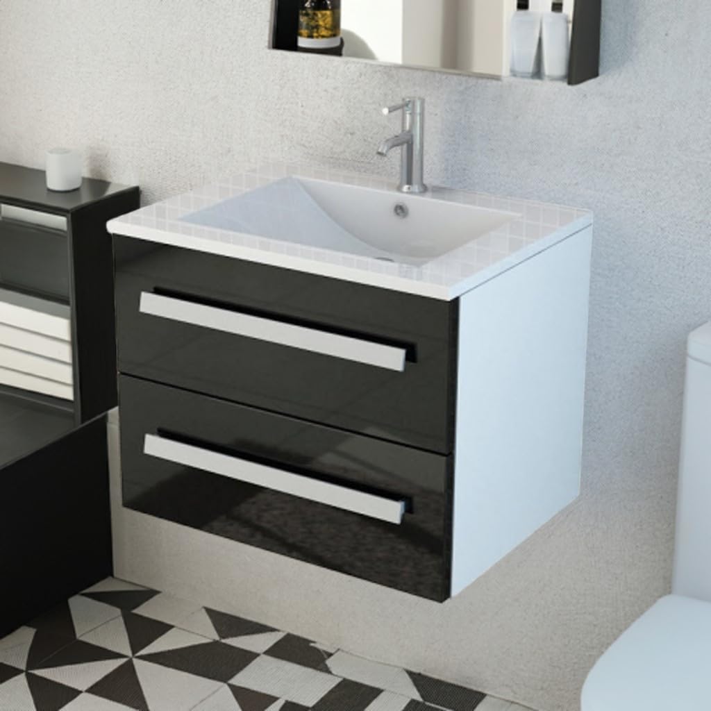 Jet-line Badset Arosa II Waschbecken Waschtisch Badmöbel Soft Close Hochglanz Schwarz, Weiss oder Gr