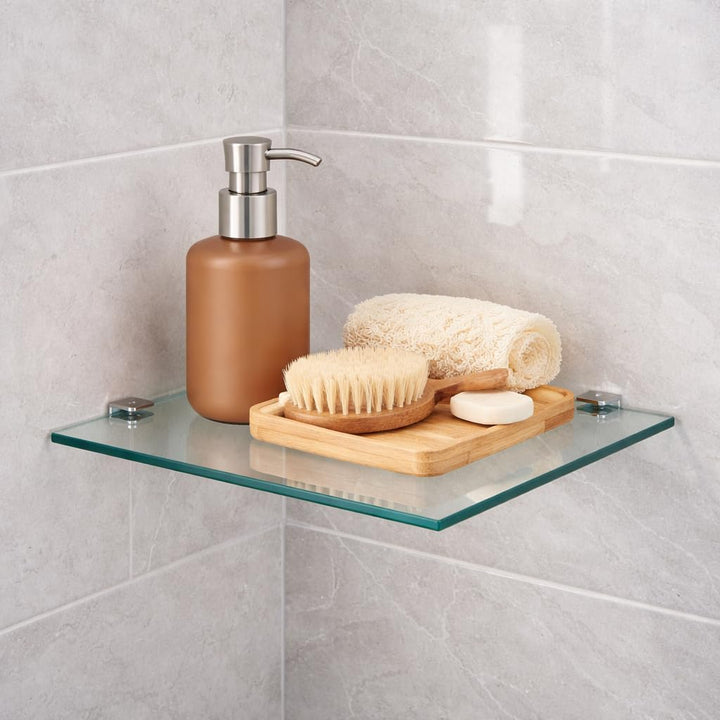 Euro Tische Glas Eckregal 25 x 25 cm, Wandregal für Badezimmer, Duschregal Bad, Glas Badregal mit 6m