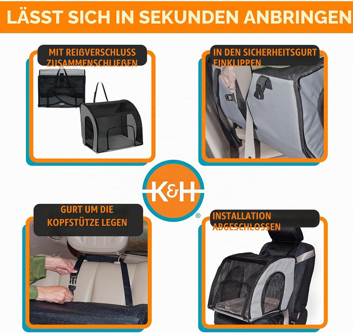 K&H PET PRODUCTS Reise-Sicherheitstasche für Haustiere, Hundebox für Autoreisen, weiche Seitentasche