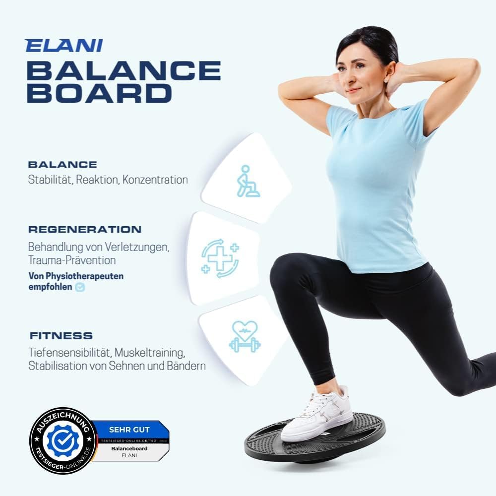 ELANI Rutschfestes Premium Balance-Board, Robustes Wackelbrett für Physiotherapie zur Stärkung der B