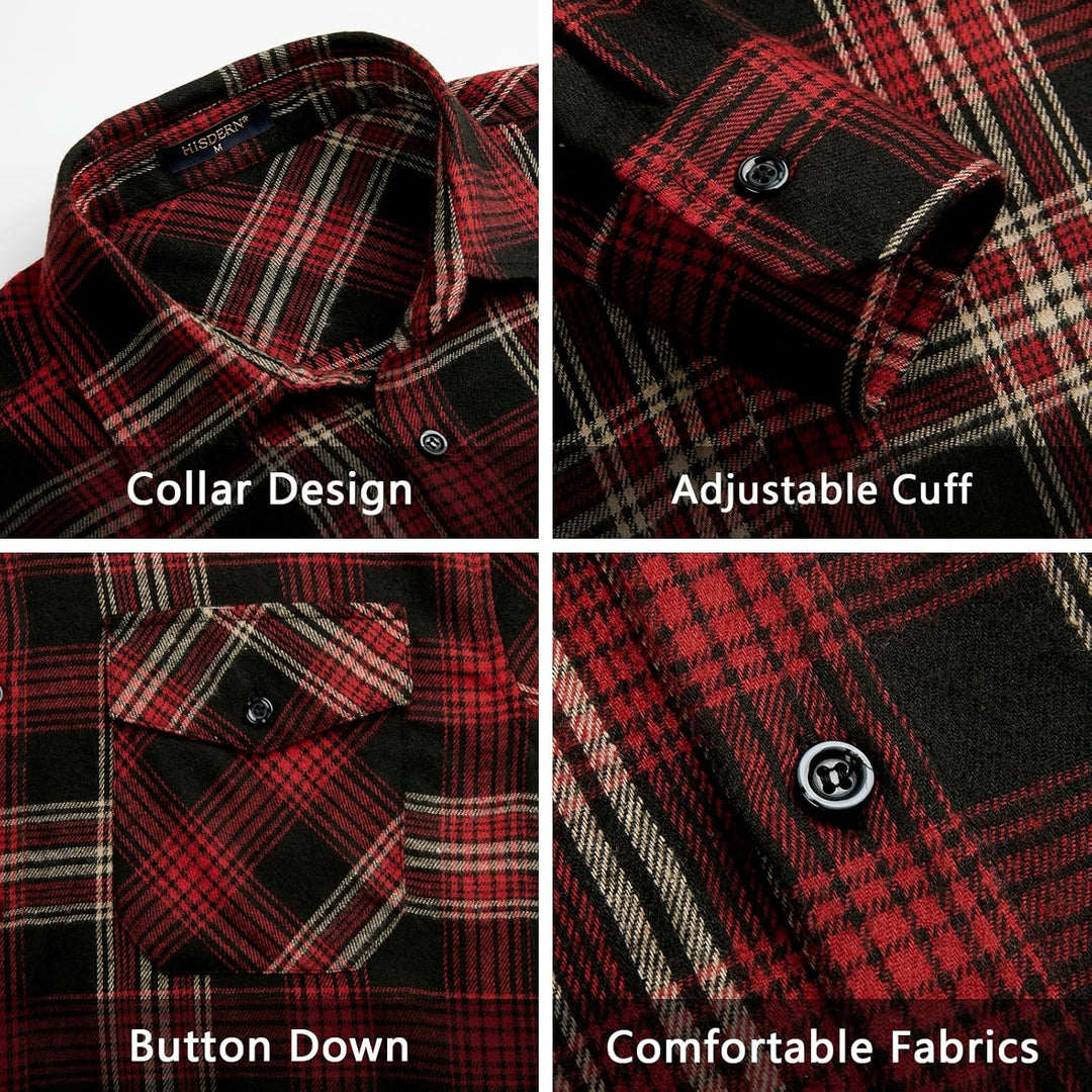 HISDERN Flanellhemd Herren Karierte Hemden Herren Langarm Button Down Baumwolle Holzfällerhemd Regul