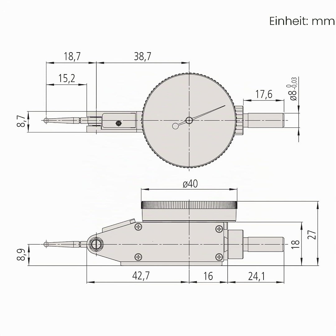 Mitutoyo 513-405-10E Messuhr mit horizontalem Typ, 8 mm Vorbau