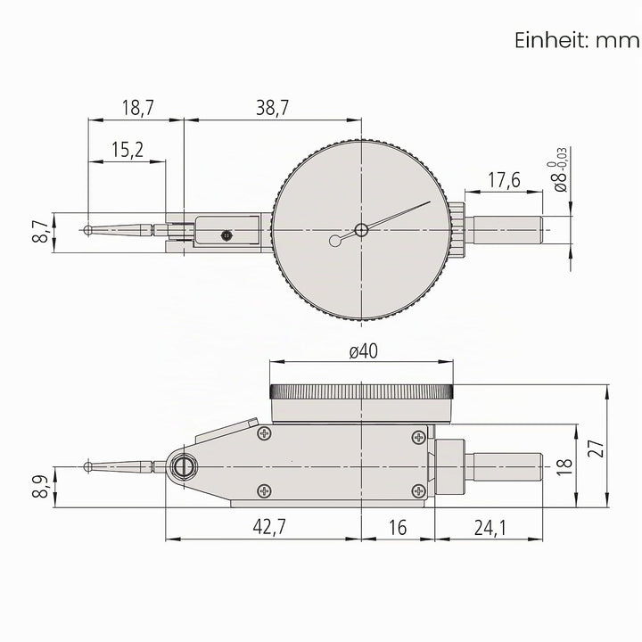 Mitutoyo 513-405-10E Messuhr mit horizontalem Typ, 8 mm Vorbau