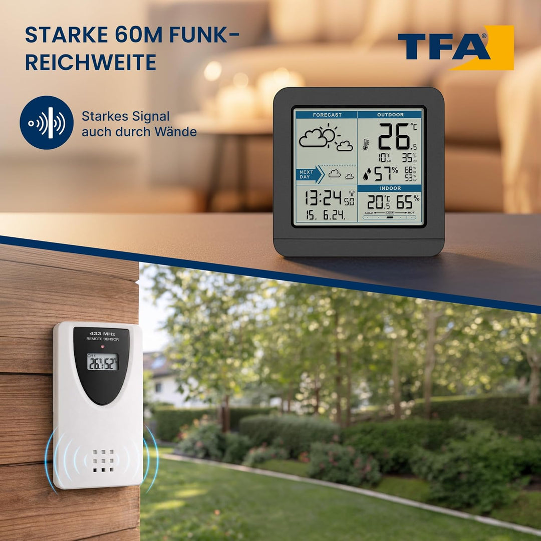 TFA Dostmann SKY Funk-Wetterstation, 35.1152.01,Wetterstation Funk mit Aussensensor, Wettervorhersag