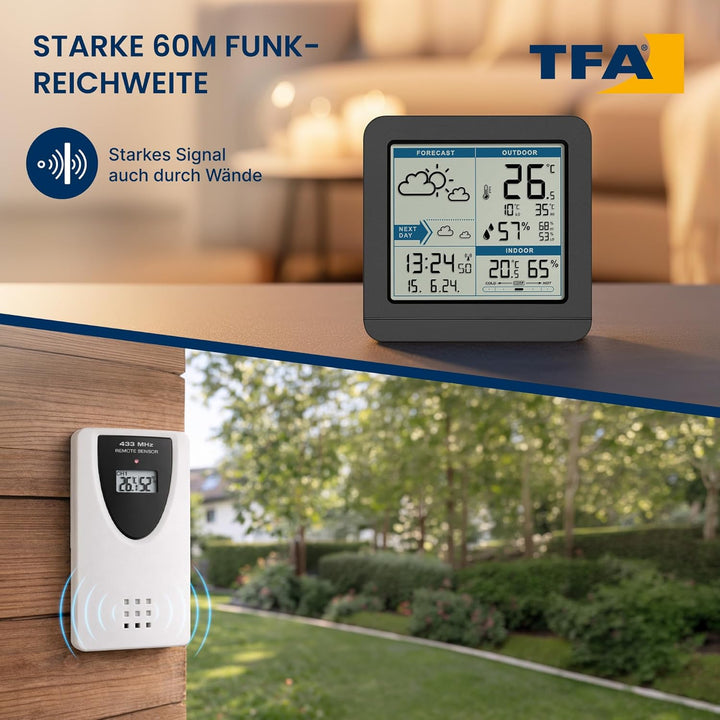 TFA Dostmann SKY Funk-Wetterstation, 35.1152.01,Wetterstation Funk mit Aussensensor, Wettervorhersag