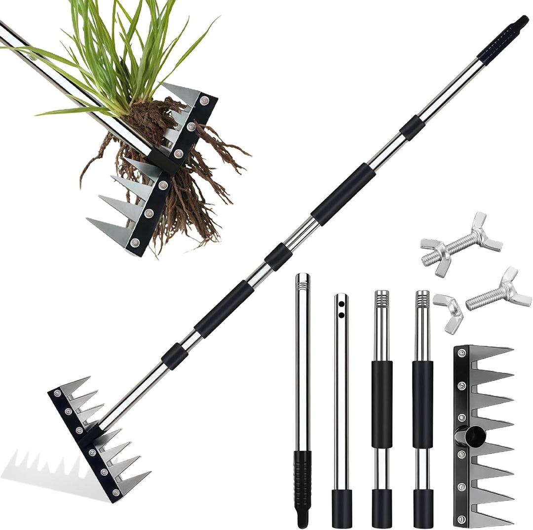 Garten Rechen, Harke Garten aus Manganstahl, Unkrautstecher mit Langem Stiel 155cm, Unkrauthacke Ent